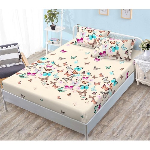 Set 3 Piese Husa din Finet cu Elastic, pentru Pat Dublu, 2 Fete de Perna, L-59