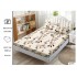 Set 3 Piese Husa din Finet cu Elastic, pentru Pat Dublu, 2 Fete de Perna, Crem-Maro, flori