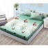 Set Husa de Pat cu Elastic din Finet, pentru Pat Dublu, 3 Piese, 2 Fete de Perna, Verde cu Fluturi