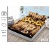 Set 3 Piese Husa din Finet cu Elastic, pentru Pat Dublu, 2 Fete de Perna, Maro, animal print