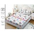 Set 3 Piese Husa din Finet cu Elastic, pentru Pat Dublu, 2 Fete de Perna, Alb-Multicolor, fluturi