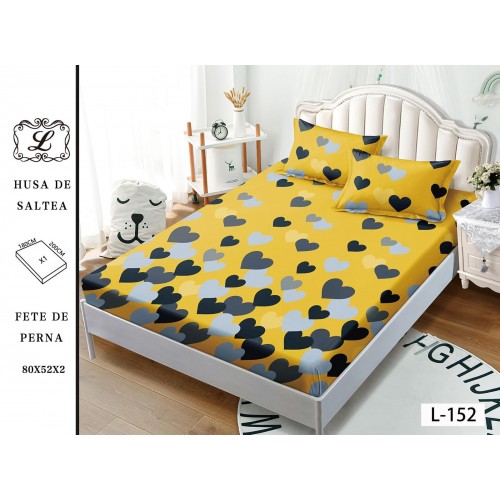 Set 3 Piese Husa din Finet cu Elastic, pentru Pat Dublu, 2 Fete de Perna L-152