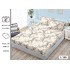 Set 3 Piese Husa din Finet cu Elastic, pentru Pat Dublu, 2 Fete de Perna, Crem-Bej, frunze