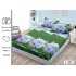 Set 3 Piese Husa din Finet cu Elastic, pentru Pat Dublu, 2 Fete de Perna, Verde-Mov, flori