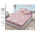Set 3 Piese Husa din Finet cu Elastic, pentru Pat Dublu, 2 Fete de Perna, Roz-Alb, flori