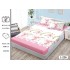 Set 3 Piese Husa din Finet cu Elastic, pentru Pat Dublu, 2 Fete de Perna, Alb-Roz, flori
