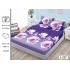 Set 3 Piese Husa din Finet cu Elastic, pentru Pat Dublu, 2 Fete de Perna,Mov-Lila, flori