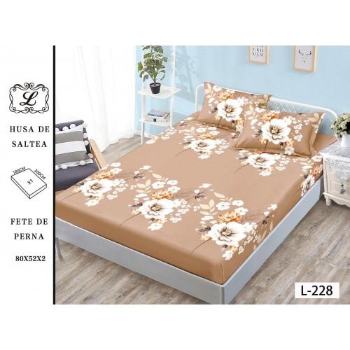 Set 3 Piese Husa din Finet cu Elastic, pentru Pat Dublu, 2 Fete de Perna, L-228