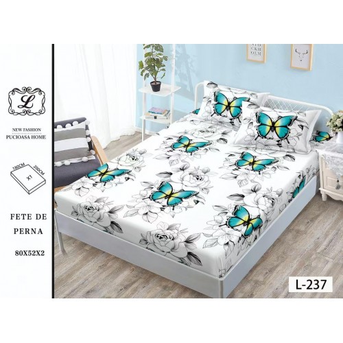 Set 3 Piese Husa din Finet cu Elastic, pentru Pat Dublu, 2 Fete de Perna, L-237