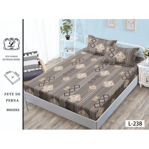Set 3 Piese Husa din Finet cu Elastic, pentru Pat Dublu, 2 Fete de Perna, L-238