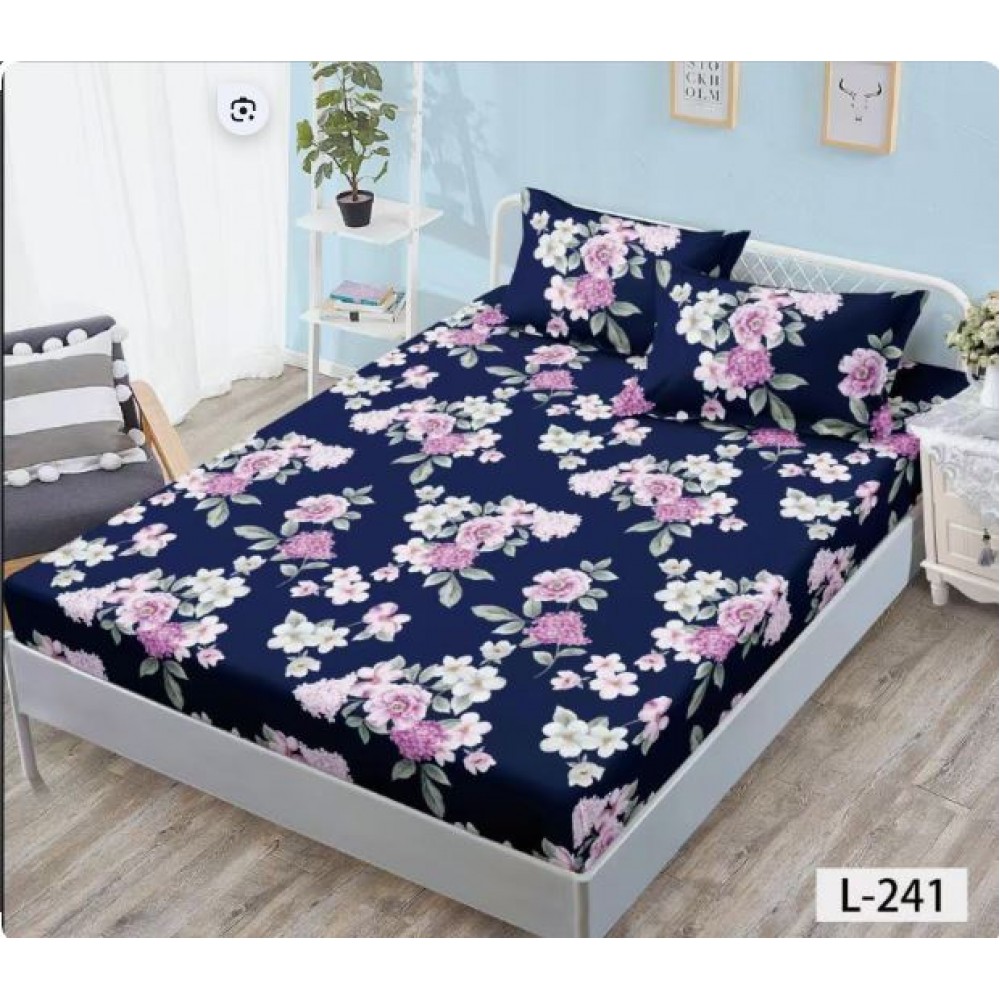 Set 3 Piese Husa din Finet cu Elastic, pentru Pat Dublu, 2 Fete de Perna, L-241