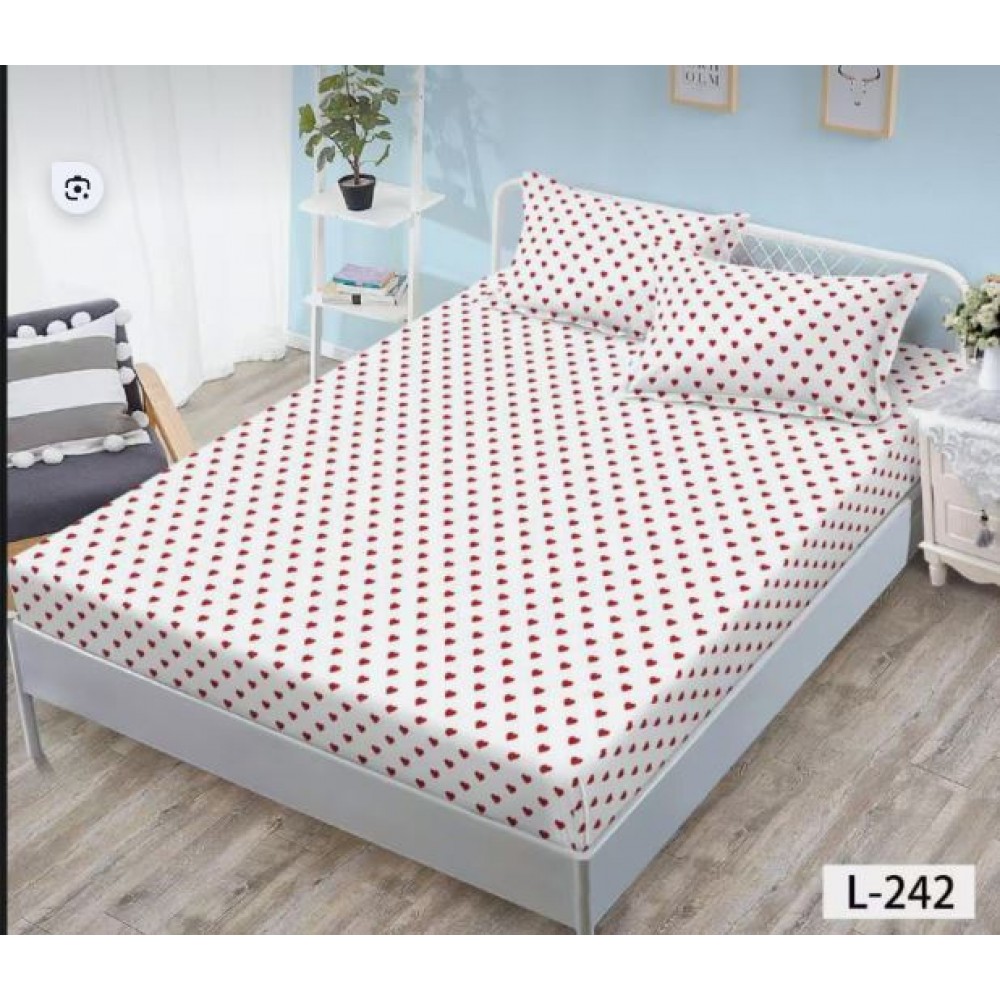 Set 3 Piese Husa din Finet cu Elastic, pentru Pat Dublu, 2 Fete de Perna, L-242