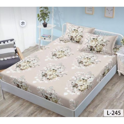 Set 3 Piese Husa din Finet cu Elastic, pentru Pat Dublu, 2 Fete de Perna, L-245