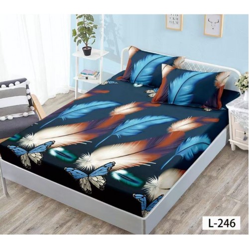 Set 3 Piese Husa din Finet cu Elastic, pentru Pat Dublu, 2 Fete de Perna, L-246