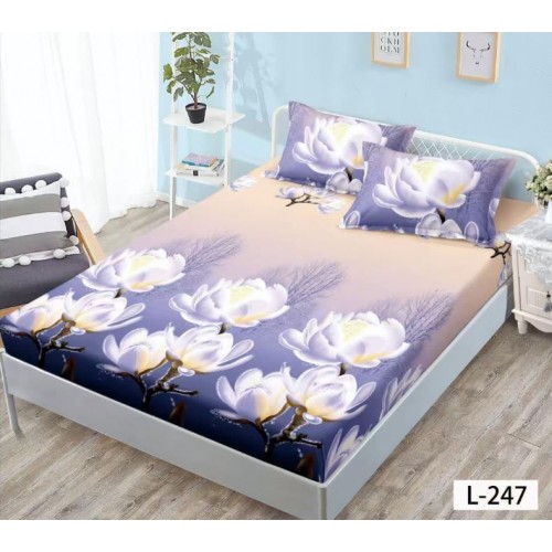 Set 3 Piese Husa din Finet cu Elastic, pentru Pat Dublu, 2 Fete de Perna, L-247