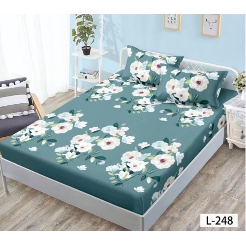 Set 3 Piese Husa din Finet cu Elastic, pentru Pat Dublu, 2 Fete de Perna, L-248