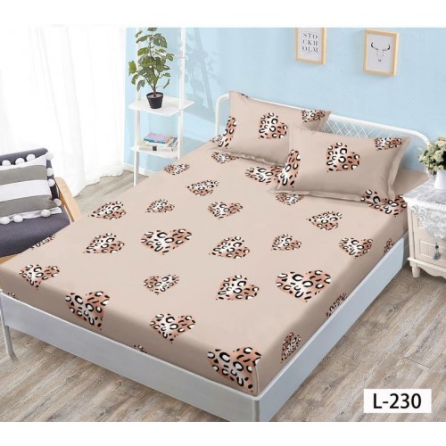 Set 3 Piese Husa din Finet cu Elastic, pentru Pat Dublu, 2 Fete de Perna, L-230