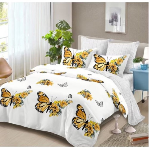 Lenjerie de pat FINET pentru 2 persoane, 6 piese ,Fluturi Galbeni, Multicolor