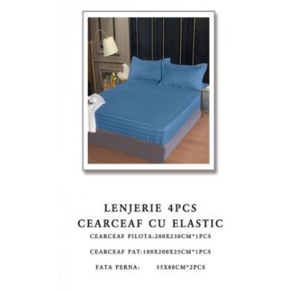 Lenjerie de pat Damasc,4 Piese,Cearceaf cu Elastic AT-125