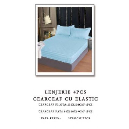 Lenjerie de pat Damasc,4 Piese,Cearceaf cu Elastic AT-128