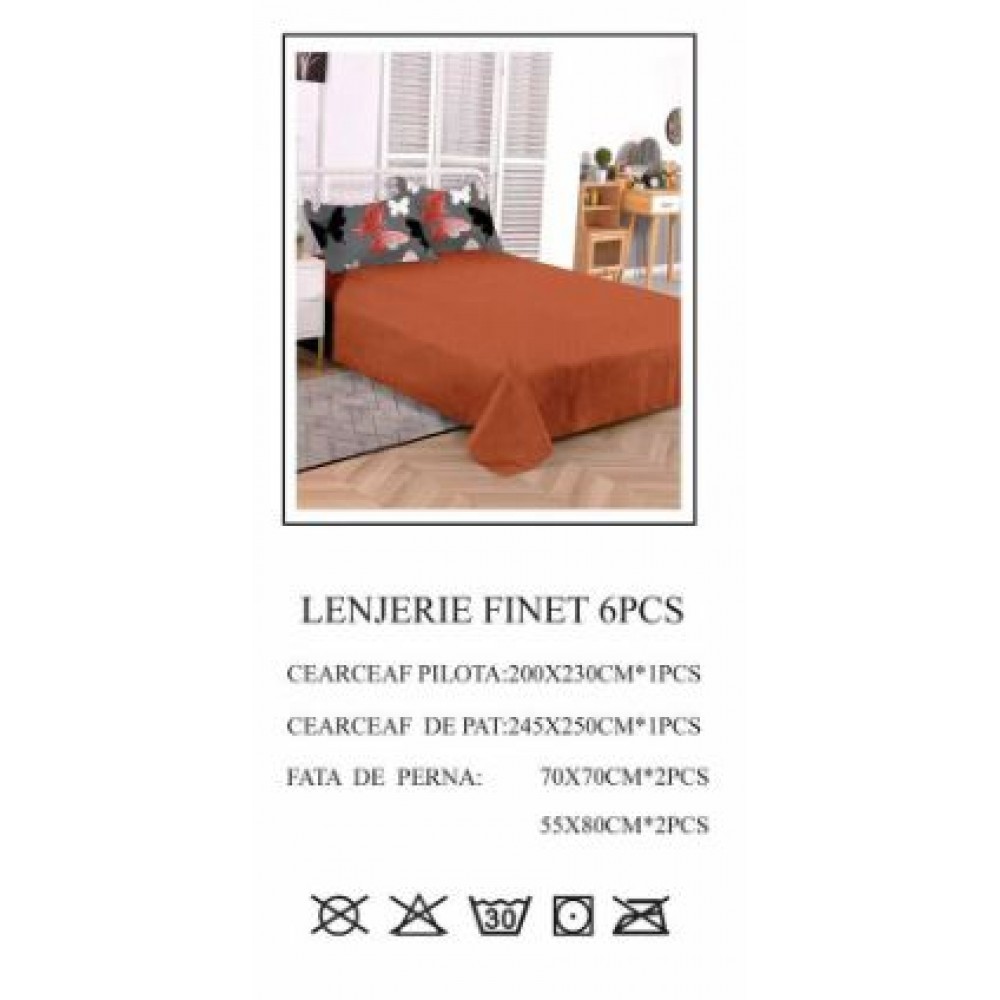 Lenjerie de pat dublu, Pucioasa, Finet, 6 piese, 2 persoane, 245x250cm, LL-724
