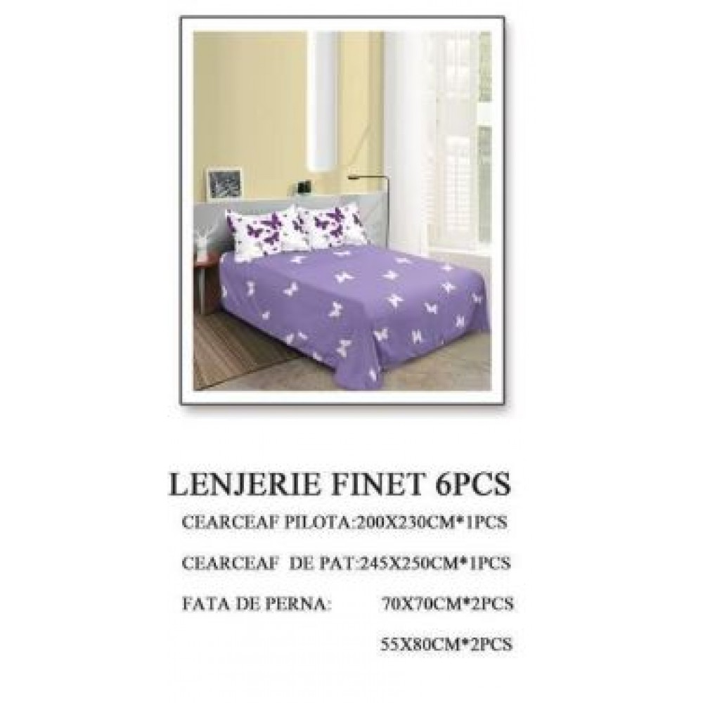 Lenjerie de pat dublu, Pucioasa, Finet, 6 piese, 2 persoane, 245x250cm, LL-447