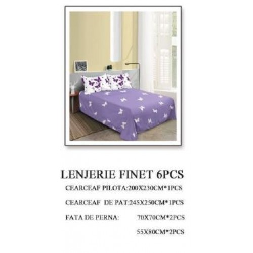 Lenjerie de pat dublu, Pucioasa, Finet, 6 piese, 2 persoane, 245x250cm, LL-447