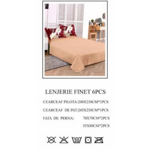 Lenjerie de pat dublu, Pucioasa, Finet, 6 piese, 2 persoane, 245x250cm, LL-745