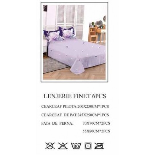 Lenjerie de pat dublu, Pucioasa, Finet, 6 piese, 2 persoane, 245x250cm LL-762