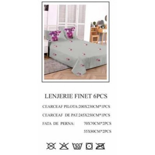 Lenjerie de pat dublu, Pucioasa, Finet, 6 piese, 2 persoane, 245x250cm LL-751
