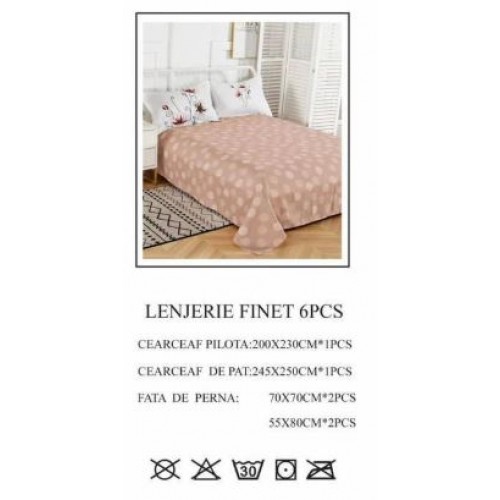 Lenjerie de pat dublu, Pucioasa, Finet, 6 piese, 2 persoane, 245x250cm LL-666