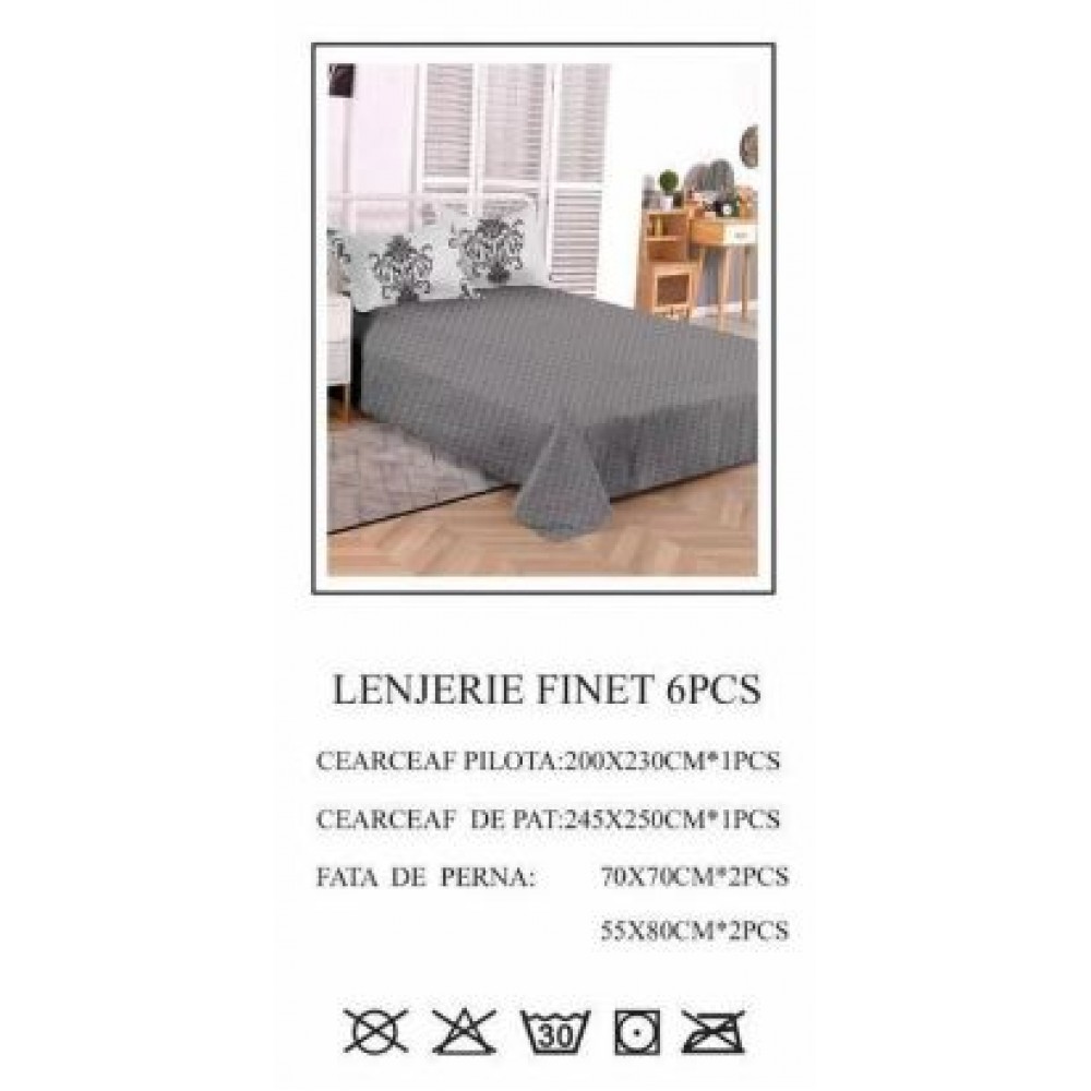 Lenjerie de pat dublu, Pucioasa, Finet, 6 piese, 2 persoane, 245x250cm LL-744