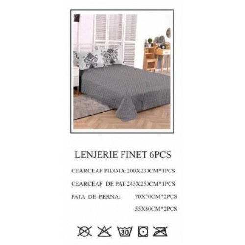 Lenjerie de pat dublu, Pucioasa, Finet, 6 piese, 2 persoane, 245x250cm LL-744