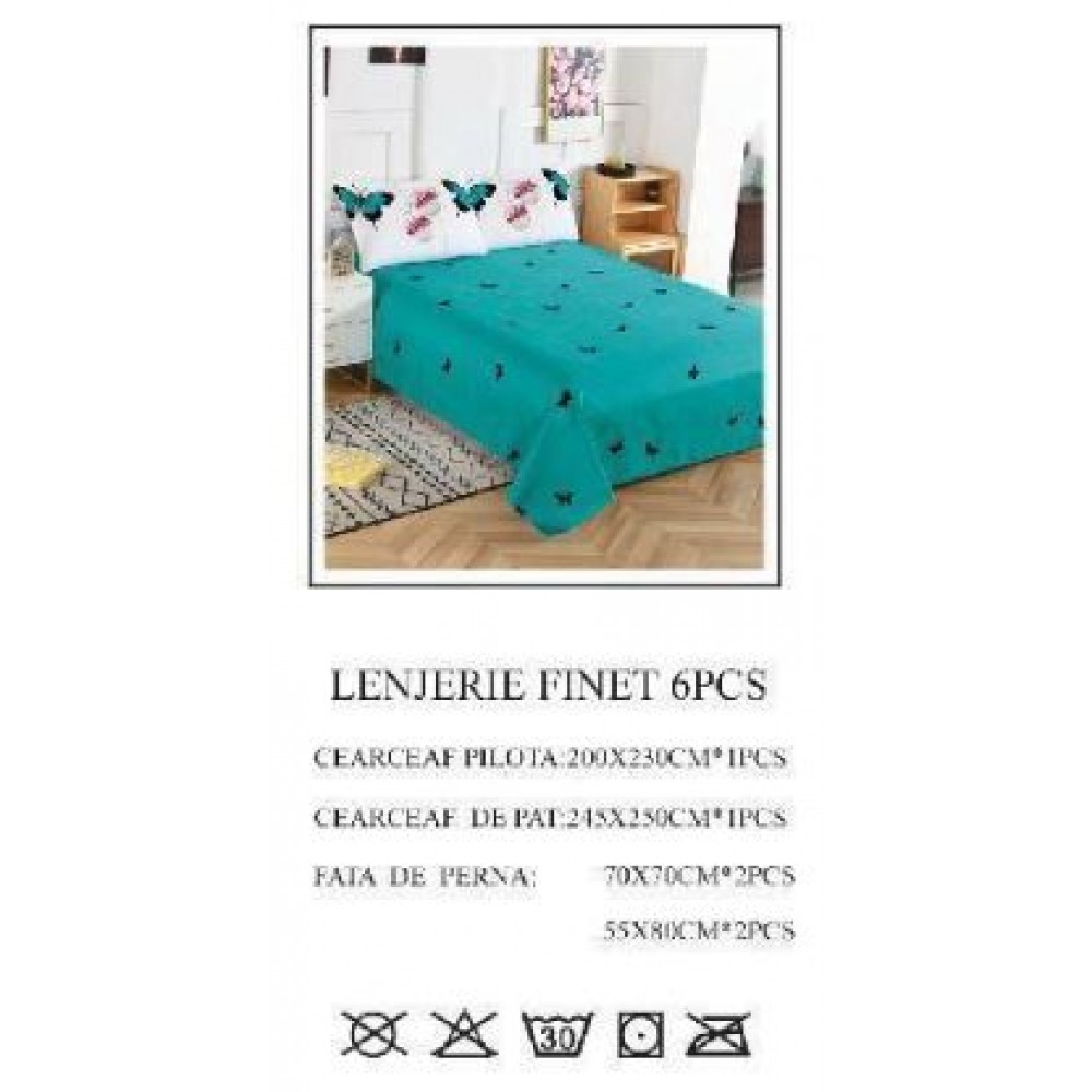 Lenjerie de pat dublu, Pucioasa, Finet, 6 piese, 2 persoane, 245x250cm LL-606