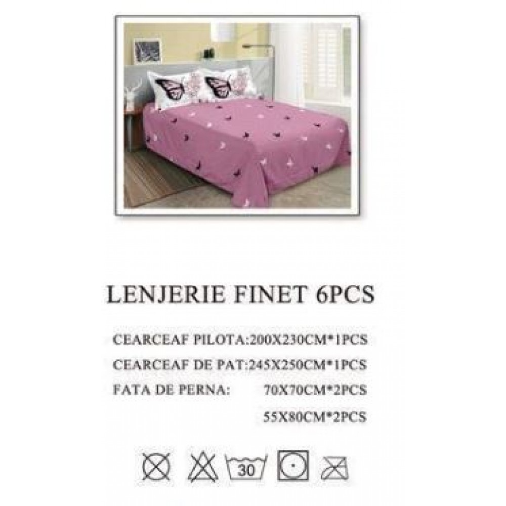 Lenjerie de pat dublu, Pucioasa, Finet, 6 piese, 2 persoane, 245x250cm LL-911