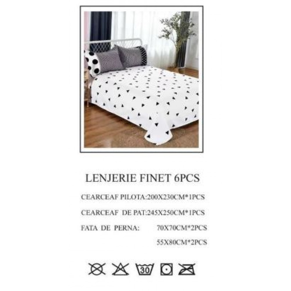 Lenjerie de pat dublu, Pucioasa, Finet, 6 piese, 2 persoane, 245x250cm LL-664