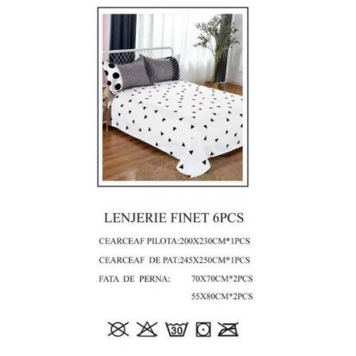 Lenjerie de pat dublu, Pucioasa, Finet, 6 piese, 2 persoane, 245x250cm LL-664