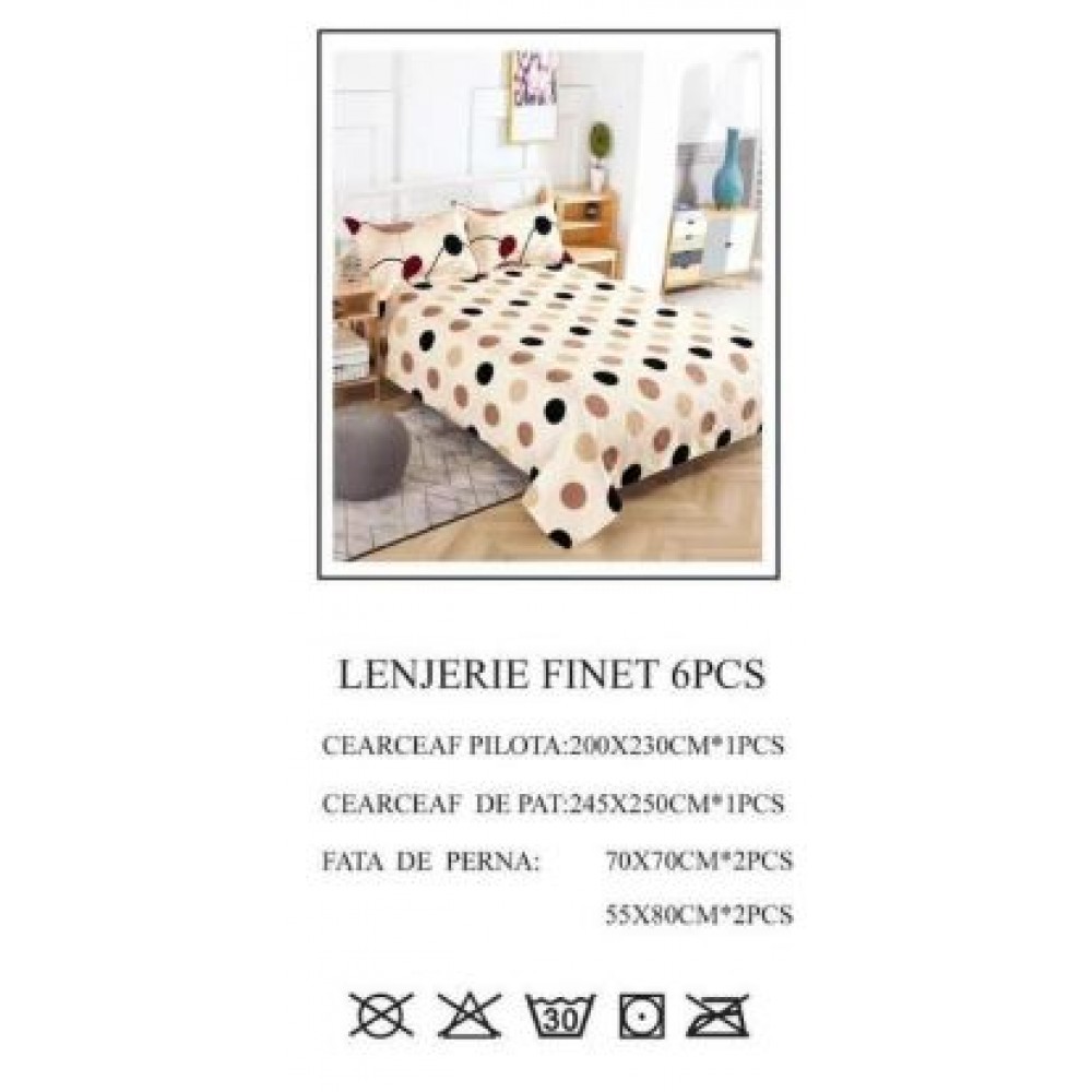 Lenjerie de pat dublu, Pucioasa, Finet, 6 piese, 2 persoane, 245x250cm LL-626