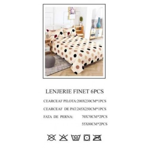 Lenjerie de pat dublu, Pucioasa, Finet, 6 piese, 2 persoane, 245x250cm LL-626