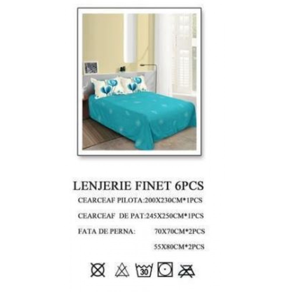 Lenjerie de pat dublu, Pucioasa, Finet, 6 piese, 2 persoane, 245x250cm LL-533