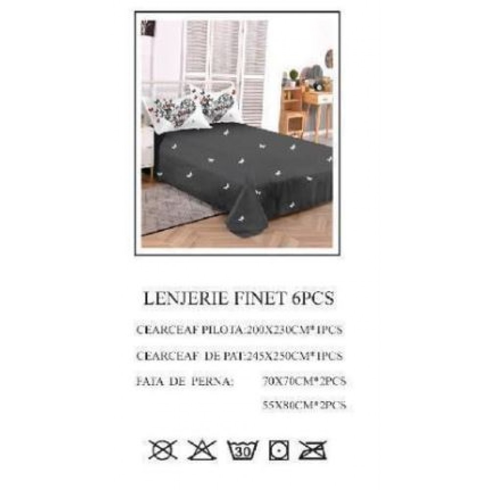 Lenjerie de pat dublu, Pucioasa, Finet, 6 piese, 2 persoane, 245x250cm LL-738