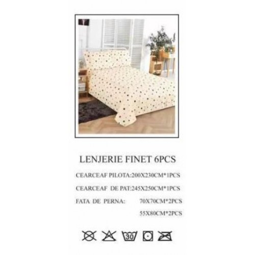 Lenjerie de pat dublu, Pucioasa, Finet, 6 piese, 2 persoane, 245x250cm LL-679