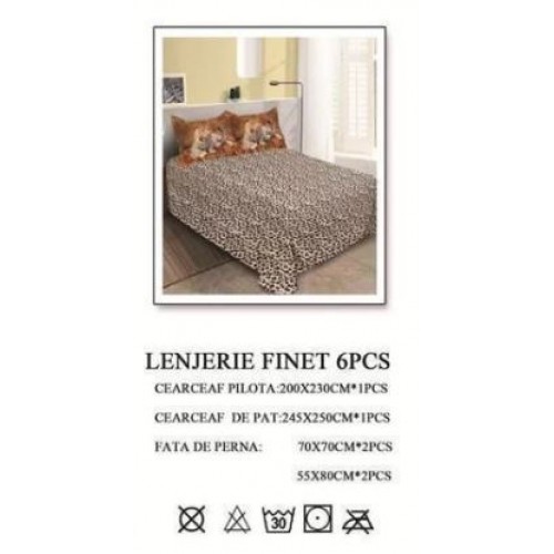 Lenjerie de pat dublu, Pucioasa, Finet, 6 piese, 2 persoane, 245x250cm LL-358