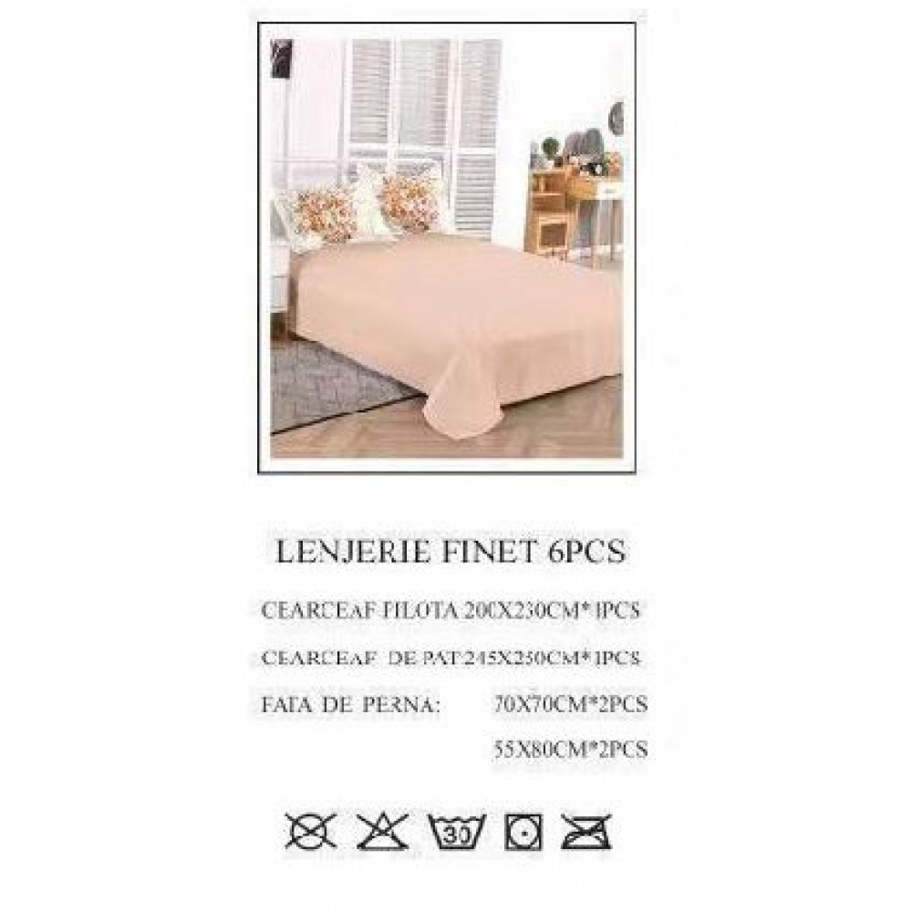 Lenjerie de pat dublu, Pucioasa, Finet, 6 piese, 2 persoane, 245x250cm LL-683