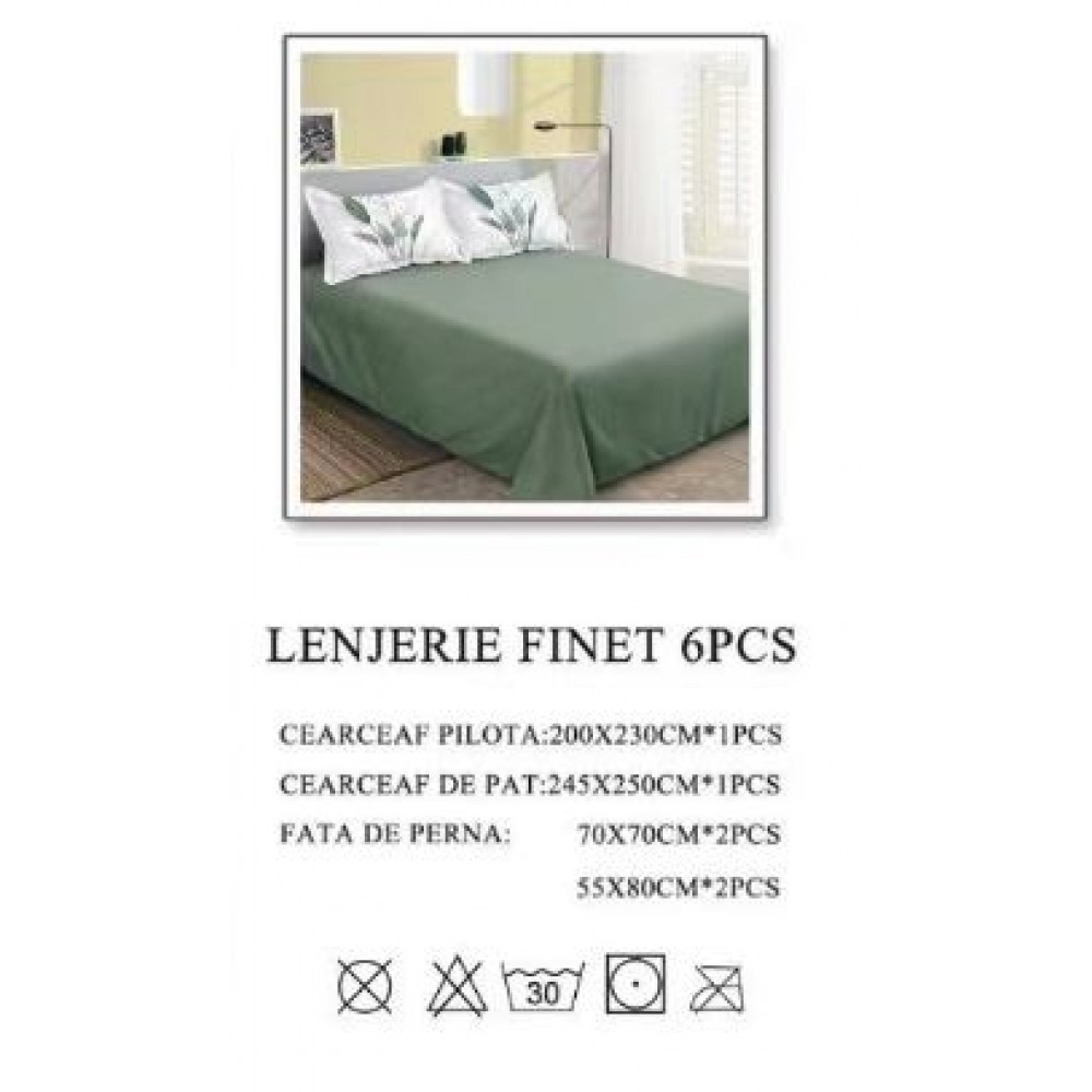 Lenjerie de pat dublu, Pucioasa, Finet, 6 piese, 2 persoane, 245x250cm LL-1050