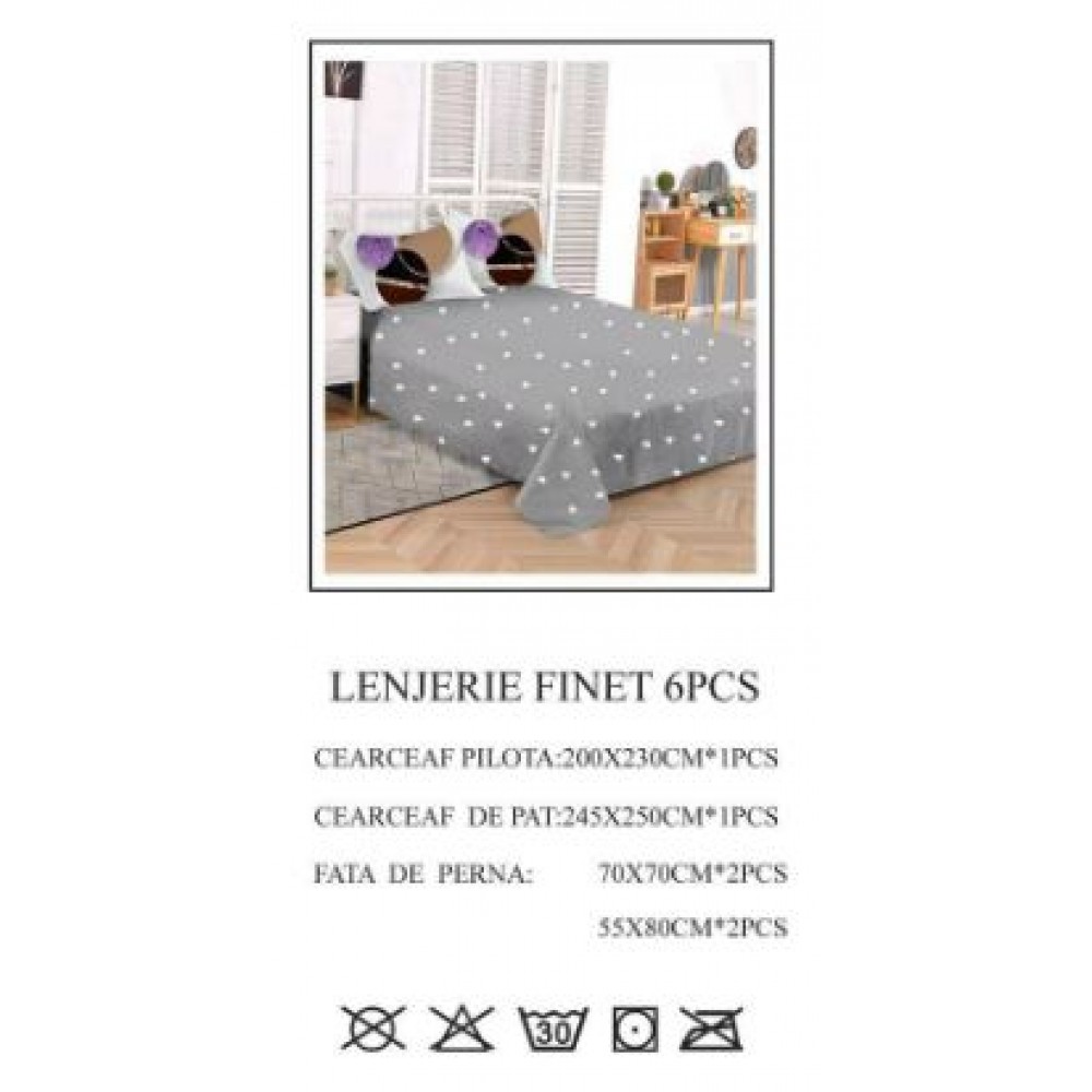 Lenjerie de pat dublu, Pucioasa, Finet, 6 piese, 2 persoane, 245x250cm LL-819
