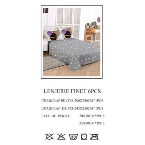 Lenjerie de pat dublu, Pucioasa, Finet, 6 piese, 2 persoane, 245x250cm LL-819