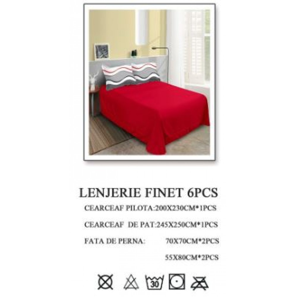 Lenjerie de pat dublu, Pucioasa, Finet, 6 piese, 2 persoane, 245x250cm LL-12