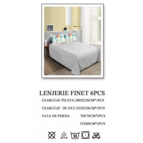 Lenjerie de pat dublu, Pucioasa, Finet, 6 piese, 2 persoane, 245x250cm LL-3
