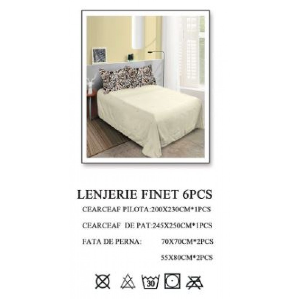 Lenjerie de pat dublu, Pucioasa, Finet, 6 piese, 2 persoane, 245x250cm LL-11